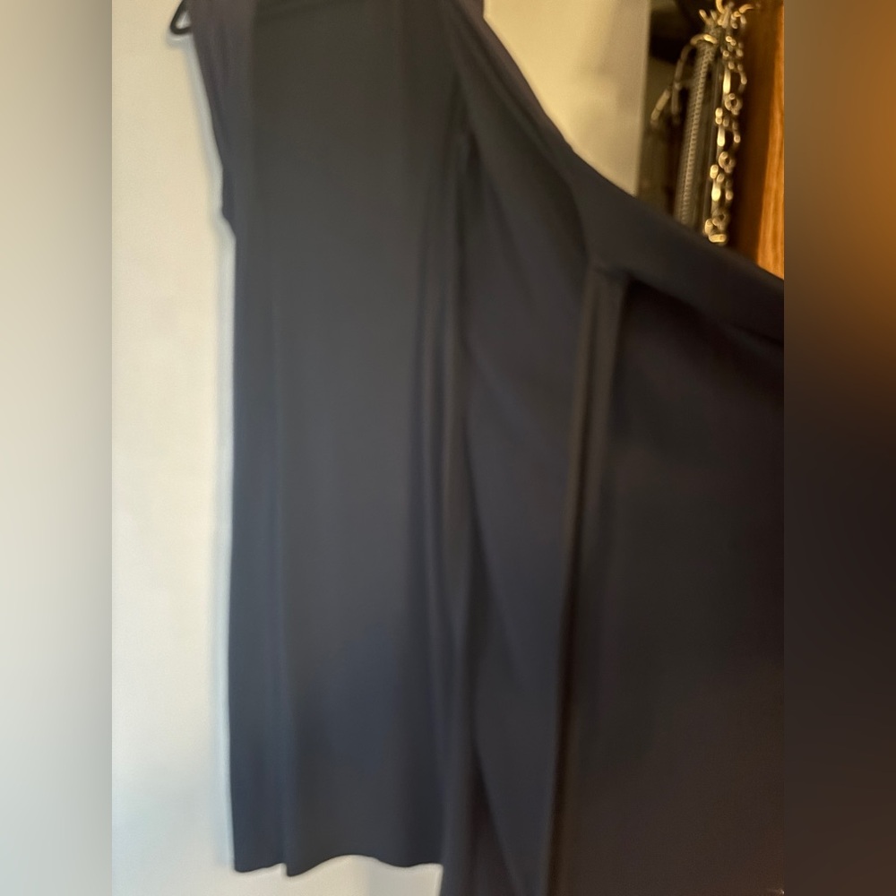 Vintage Classic Deep Navy Blue-Black Sleeveless Wrap Dress with Side Tie Unlined - Picture 8 of 9